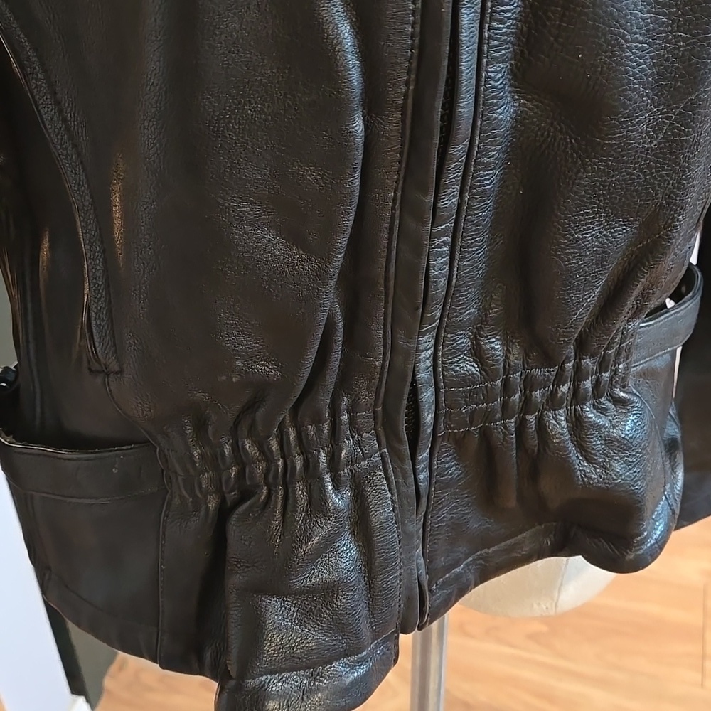 Black and Brown Leather Jacket Unknown Maker Womens Size XL Biker Moto Fitted - Picture 2 of 13